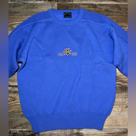 Bogner Vintage Thick Blue Wool Embroidered Sweater Size Large - Picture 2 of 7